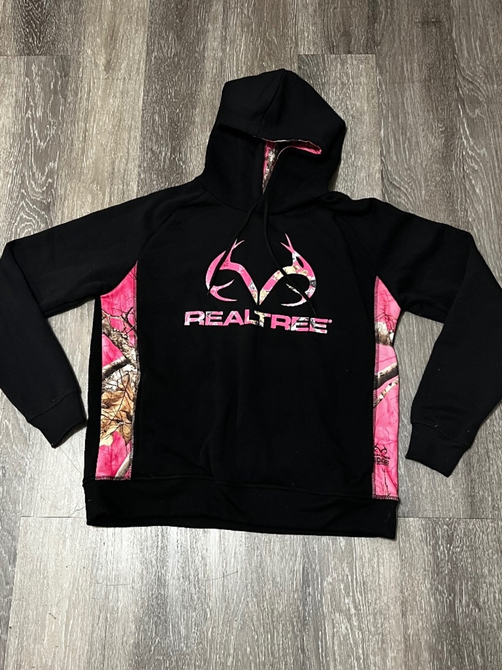 Realtree Pink Camo Hoodie Women's Medium Black Outdoors Hunting Country